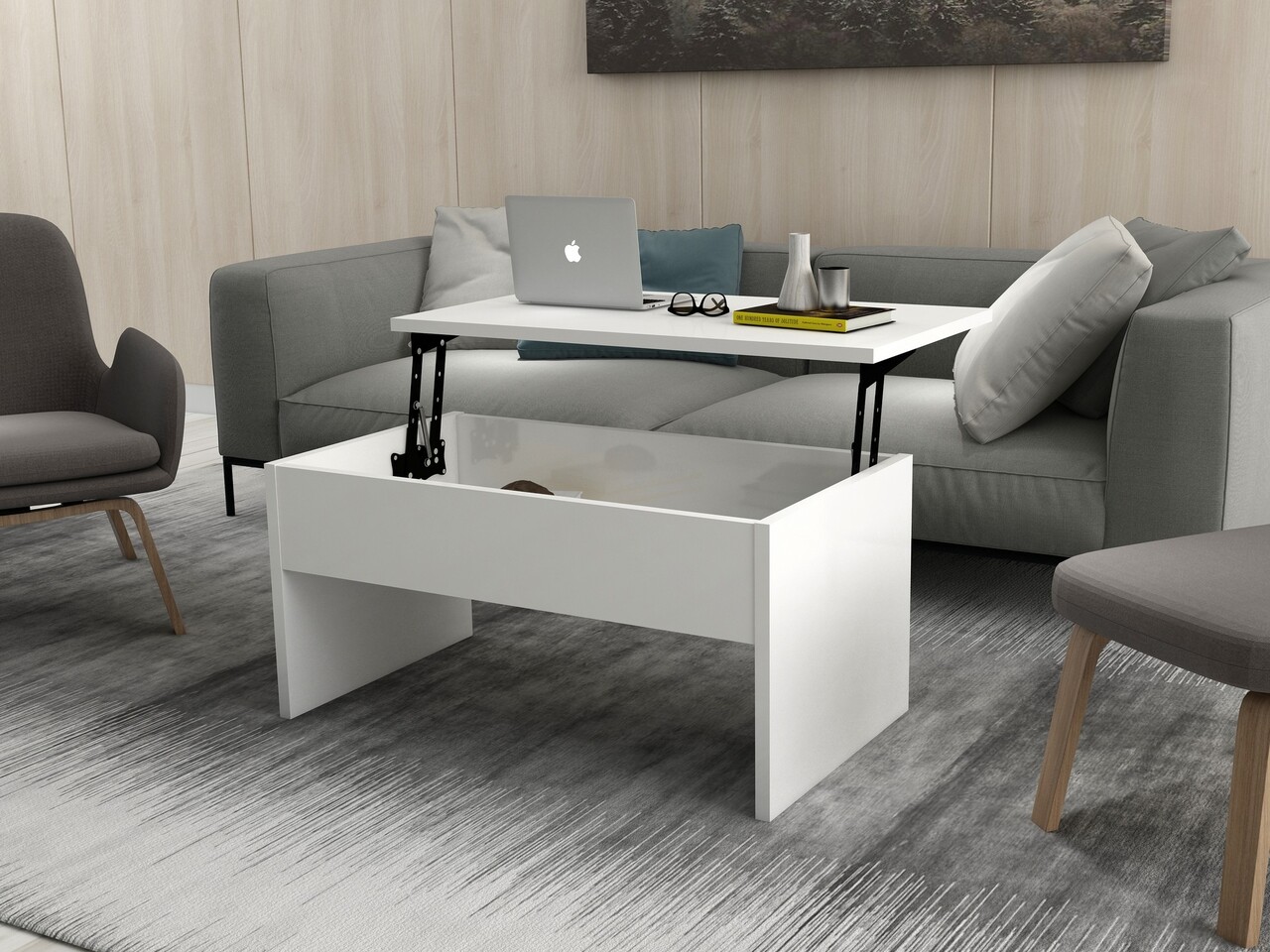 Masuta de cafea Akilli, Furny Home, 90x45x52 cm, alb - imagine 6